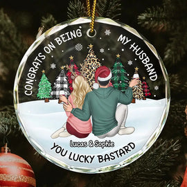 Gift For Couples - Christmas Congrats On Being My Husband - Personalized Circle Glass Ornament