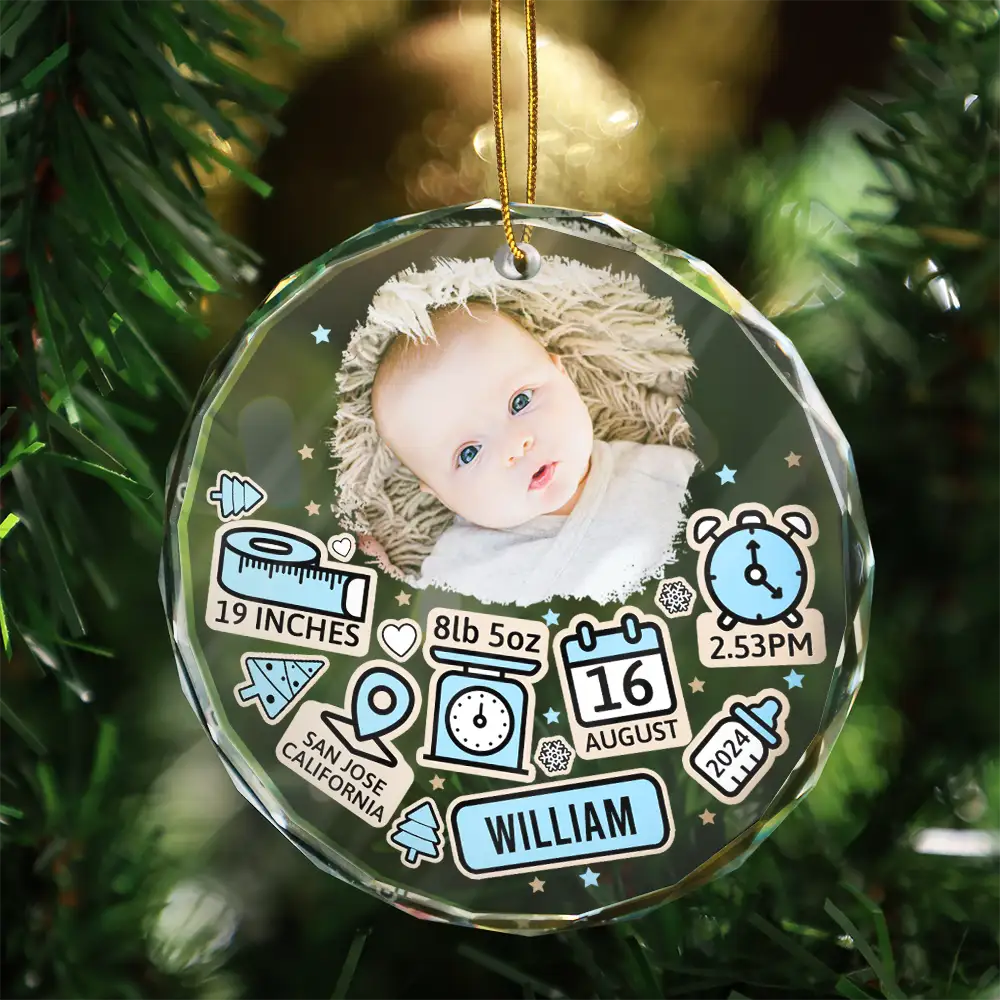 Christmas,Custom Photo,New baby,Gift For Kids,Happy - Custom Photo Baby First Christmas - Personalized Circle Glass Ornament