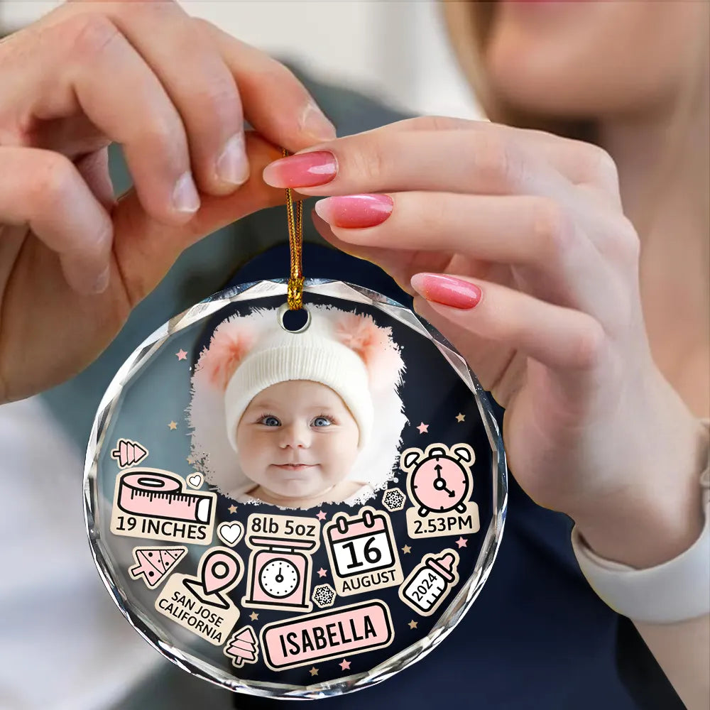 Christmas,Custom Photo,New baby,Gift For Kids,Happy - Custom Photo Baby First Christmas - Personalized Circle Glass Ornament