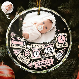 Christmas,Custom Photo,New baby,Gift For Kids,Happy - Custom Photo Baby First Christmas - Personalized Circle Glass Ornament