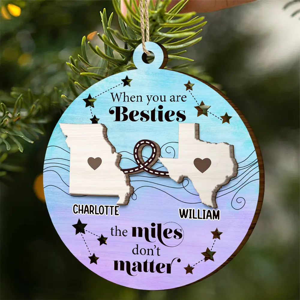 Family, Gift For Bestie, Gift For Sisters, Gift For Sibling, Gift For Brothers - Family Friends Siblings Sisters Besties Long Distance - Personalized 2-Layered Wooden Ornament