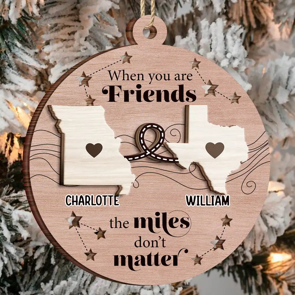 Family, Gift For Bestie, Gift For Sisters, Gift For Sibling, Gift For Brothers - Family Friends Siblings Sisters Besties Long Distance - Personalized 2-Layered Wooden Ornament