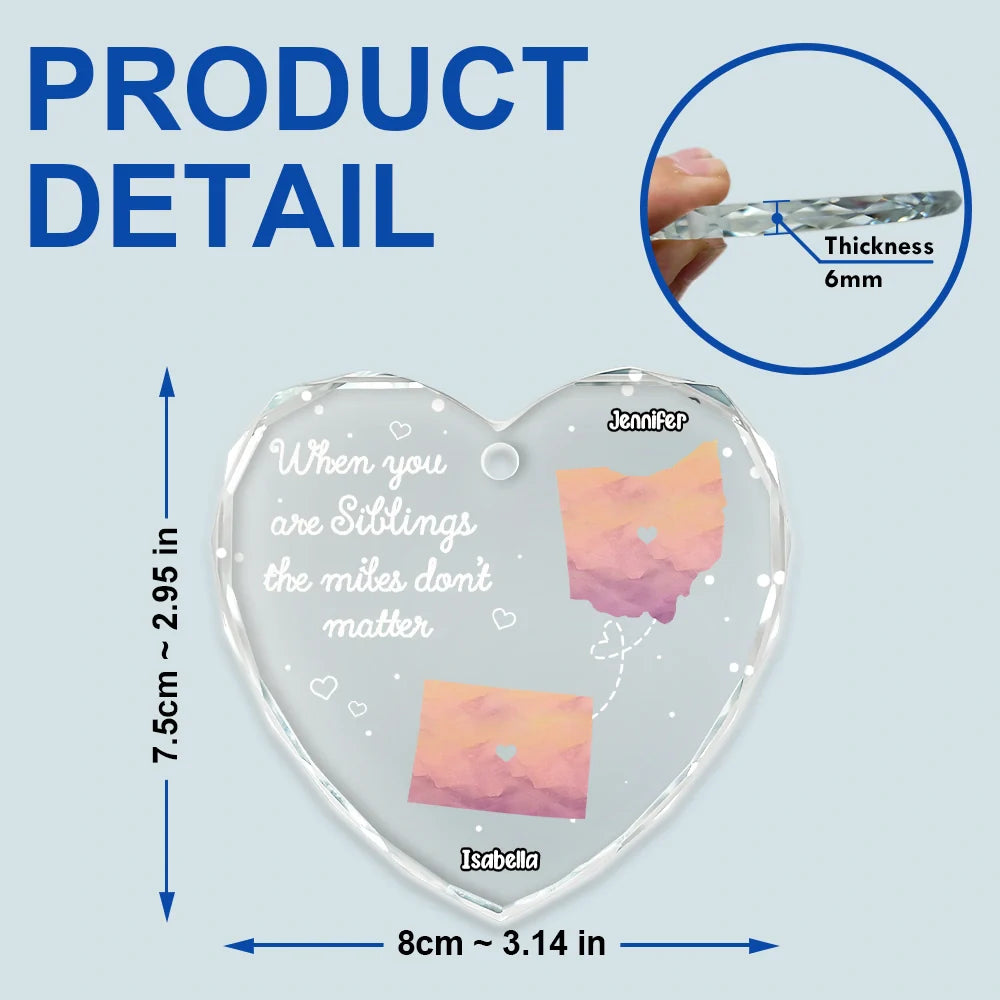 Gift For Couples, Family, Gift For Bestie - Side By Side Or Miles Apart Long Distance - Personalized Heart Shaped Glass Ornament