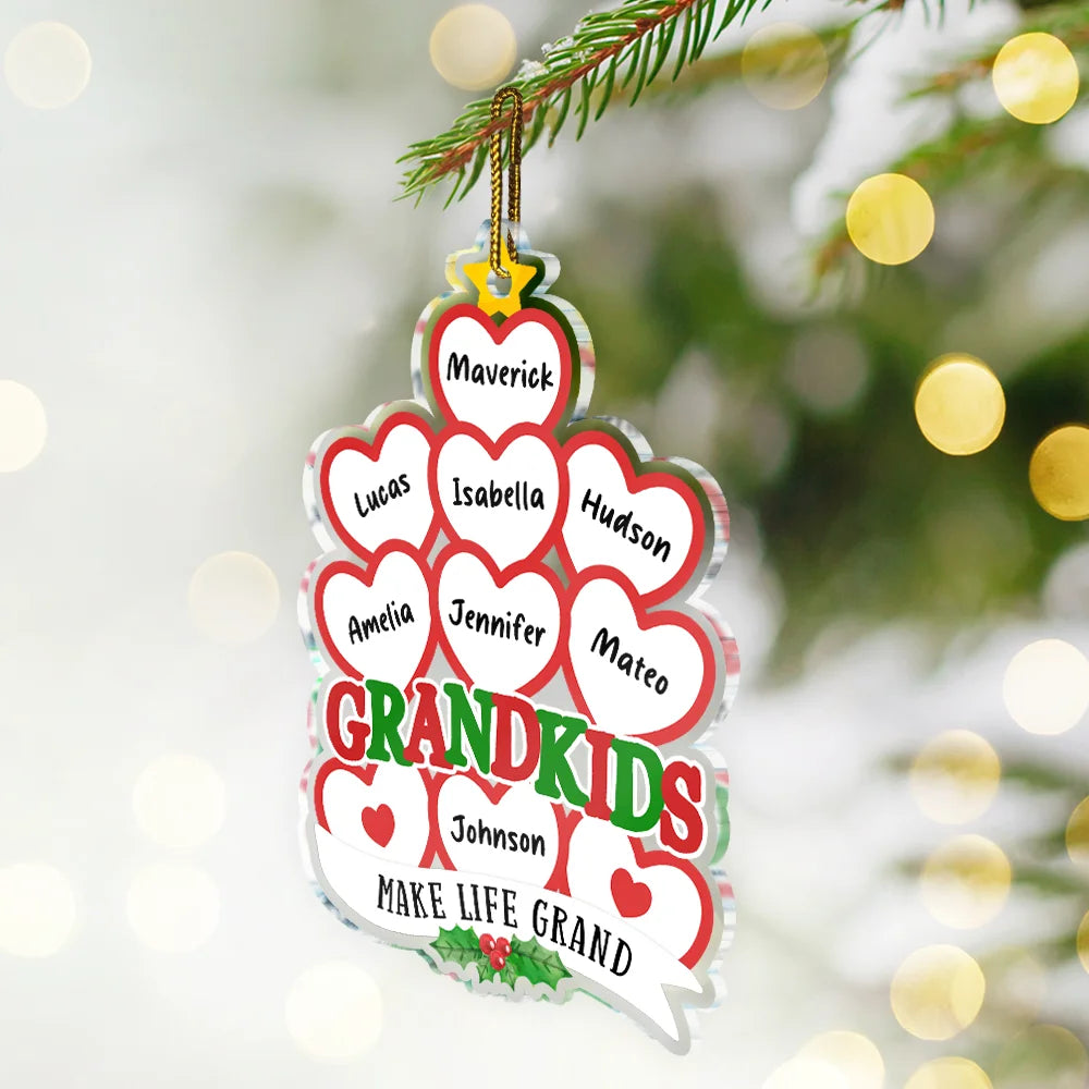 Gift For Grandparents - Grandkids Make Life Grand Hearts - Personalized Custom Shaped Acrylic Ornament