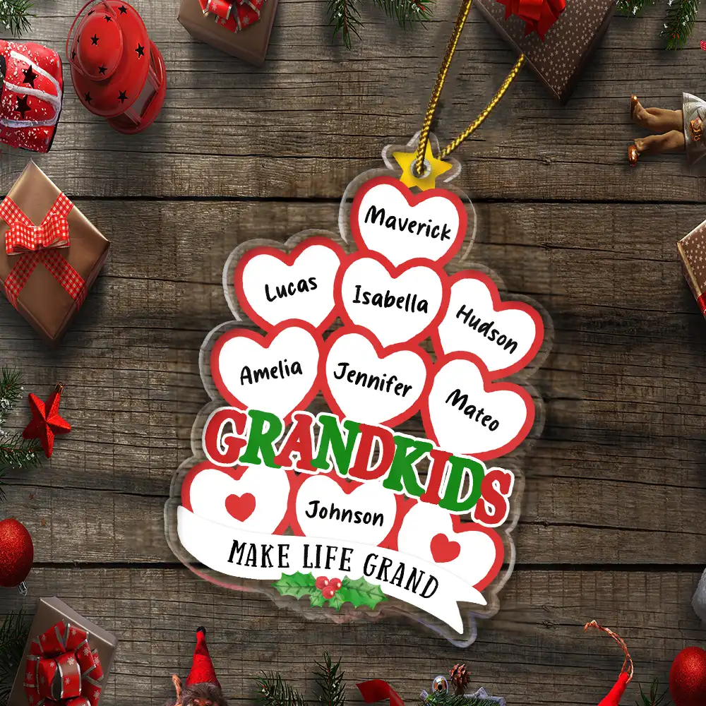 Gift For Grandparents - Grandkids Make Life Grand Hearts - Personalized Custom Shaped Acrylic Ornament