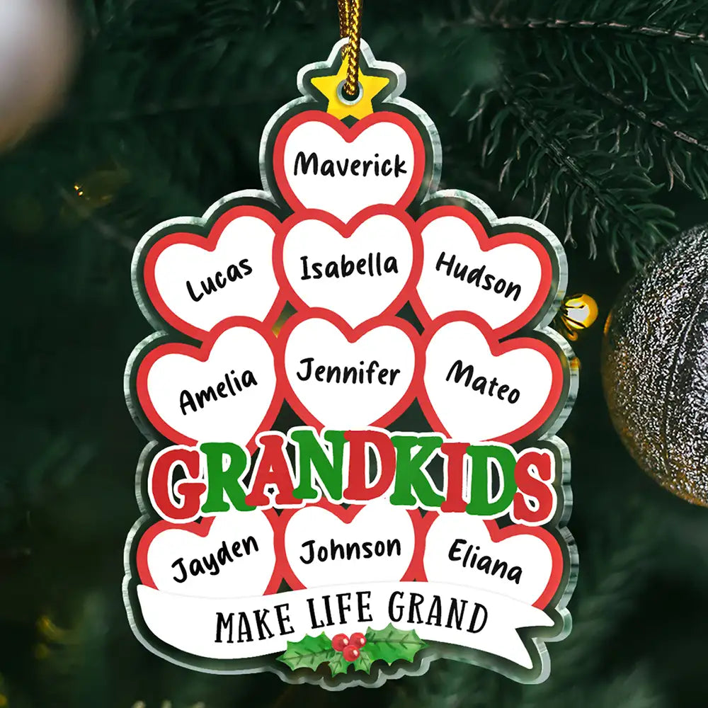 Gift For Grandparents - Grandkids Make Life Grand Hearts - Personalized Custom Shaped Acrylic Ornament