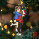 Gift For Couples - Cartoon Kissing Couple Christmas - Personalized Cutout Acrylic Ornament