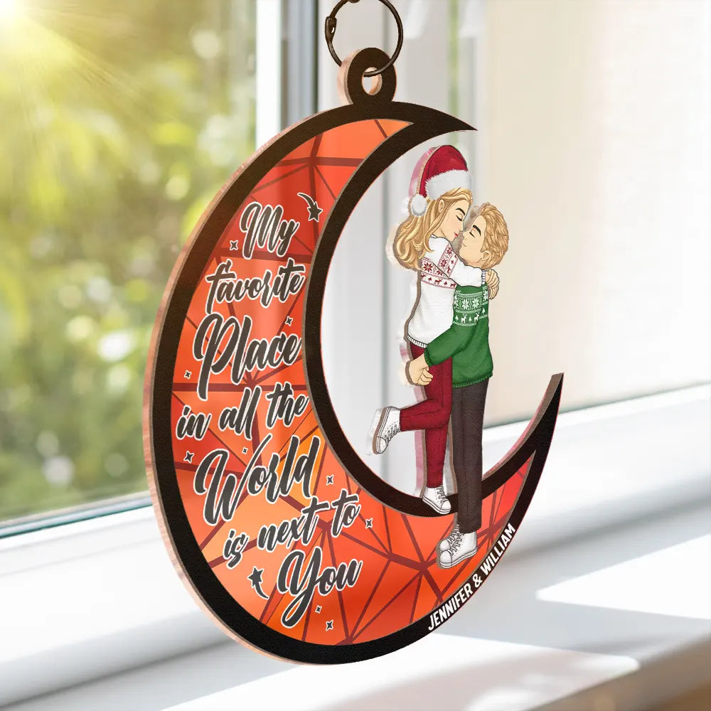 Gift For Couples - Christmas Couple Favorite Place In The World - Personalized Window Hanging Suncatcher Ornament