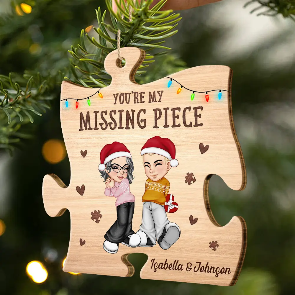 Christmas,Gift For Couples,Gift For Husband,Gift For Wife,Gift For Boyfriend,Gift For Girlfriend,Happy - Christmas Couple Y2K My Missing Piece - Personalized Custom Shaped Wooden Ornament