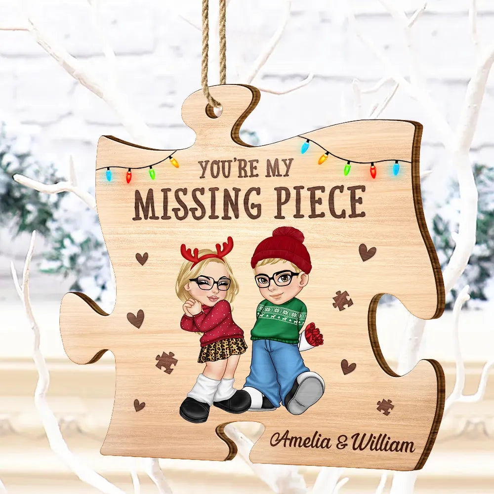 Christmas,Gift For Couples,Gift For Husband,Gift For Wife,Gift For Boyfriend,Gift For Girlfriend,Happy - Christmas Couple Y2K My Missing Piece - Personalized Custom Shaped Wooden Ornament