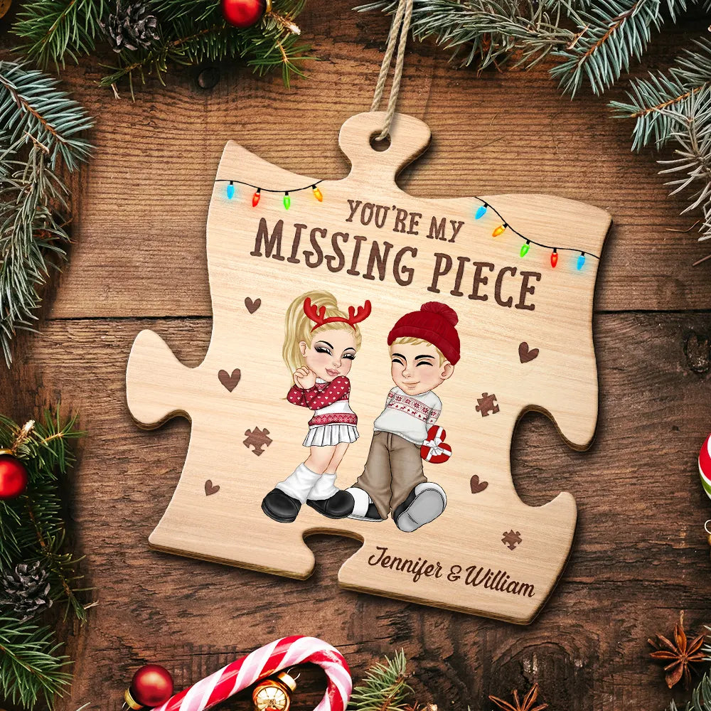 Christmas,Gift For Couples,Gift For Husband,Gift For Wife,Gift For Boyfriend,Gift For Girlfriend,Happy - Christmas Couple Y2K My Missing Piece - Personalized Custom Shaped Wooden Ornament