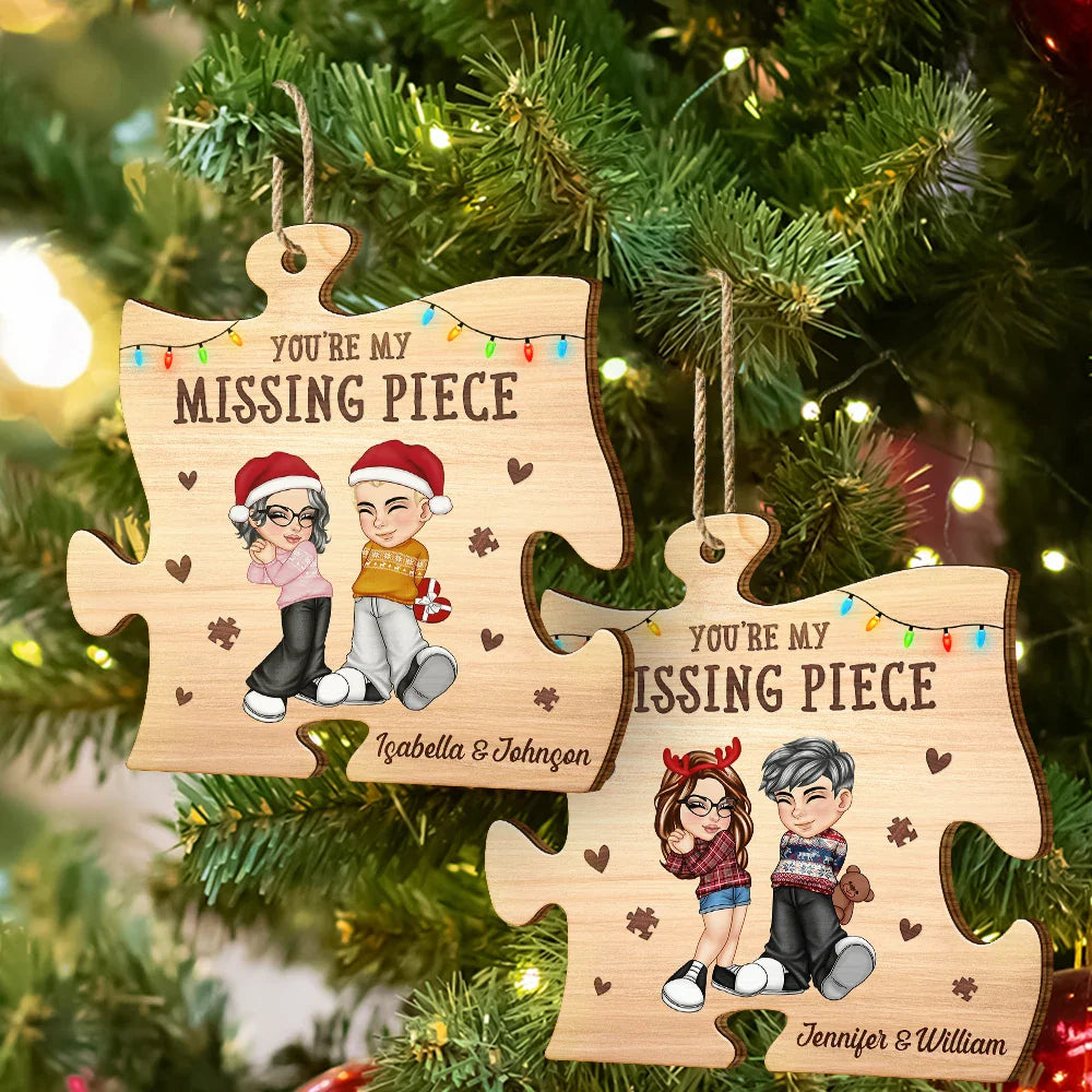 Christmas,Gift For Couples,Gift For Husband,Gift For Wife,Gift For Boyfriend,Gift For Girlfriend,Happy - Christmas Couple Y2K My Missing Piece - Personalized Custom Shaped Wooden Ornament