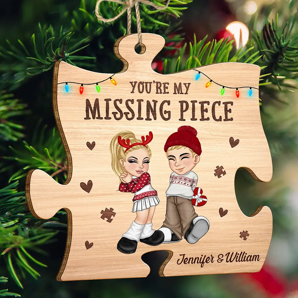 Christmas,Gift For Couples,Gift For Husband,Gift For Wife,Gift For Boyfriend,Gift For Girlfriend,Happy - Christmas Couple Y2K My Missing Piece - Personalized Custom Shaped Wooden Ornament