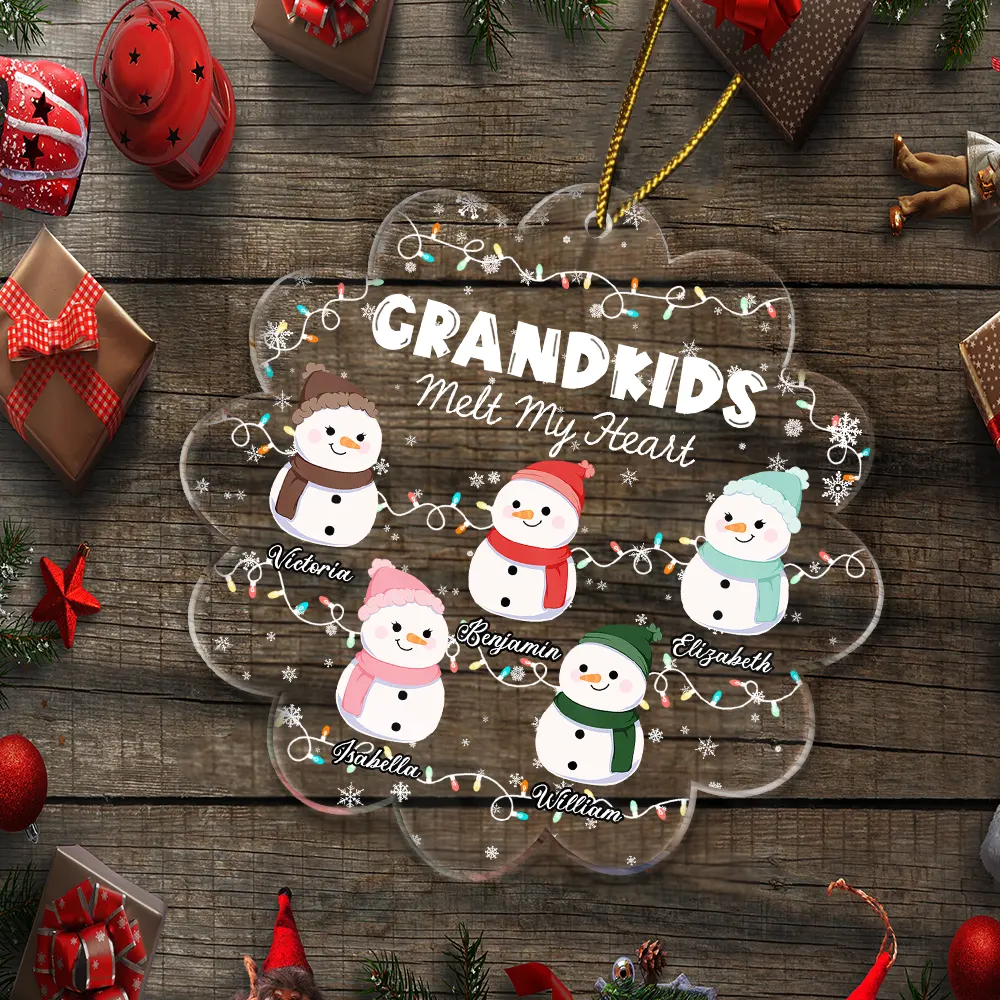 Gift For Grandma, Gift For Grandpa, Gift For Grandparents - Grandkids Melt My Heart - Personalized Custom Shaped Acrylic Ornament