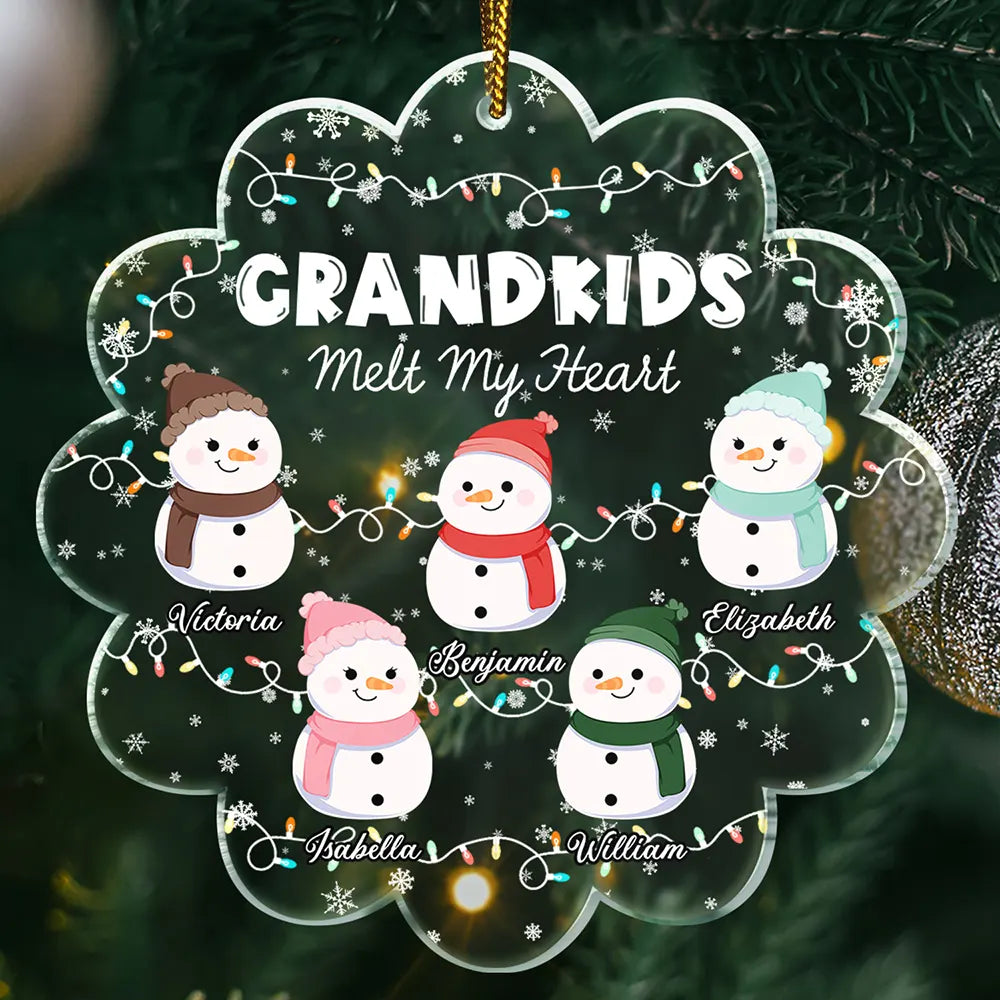 Gift For Grandma, Gift For Grandpa, Gift For Grandparents - Grandkids Melt My Heart - Personalized Custom Shaped Acrylic Ornament