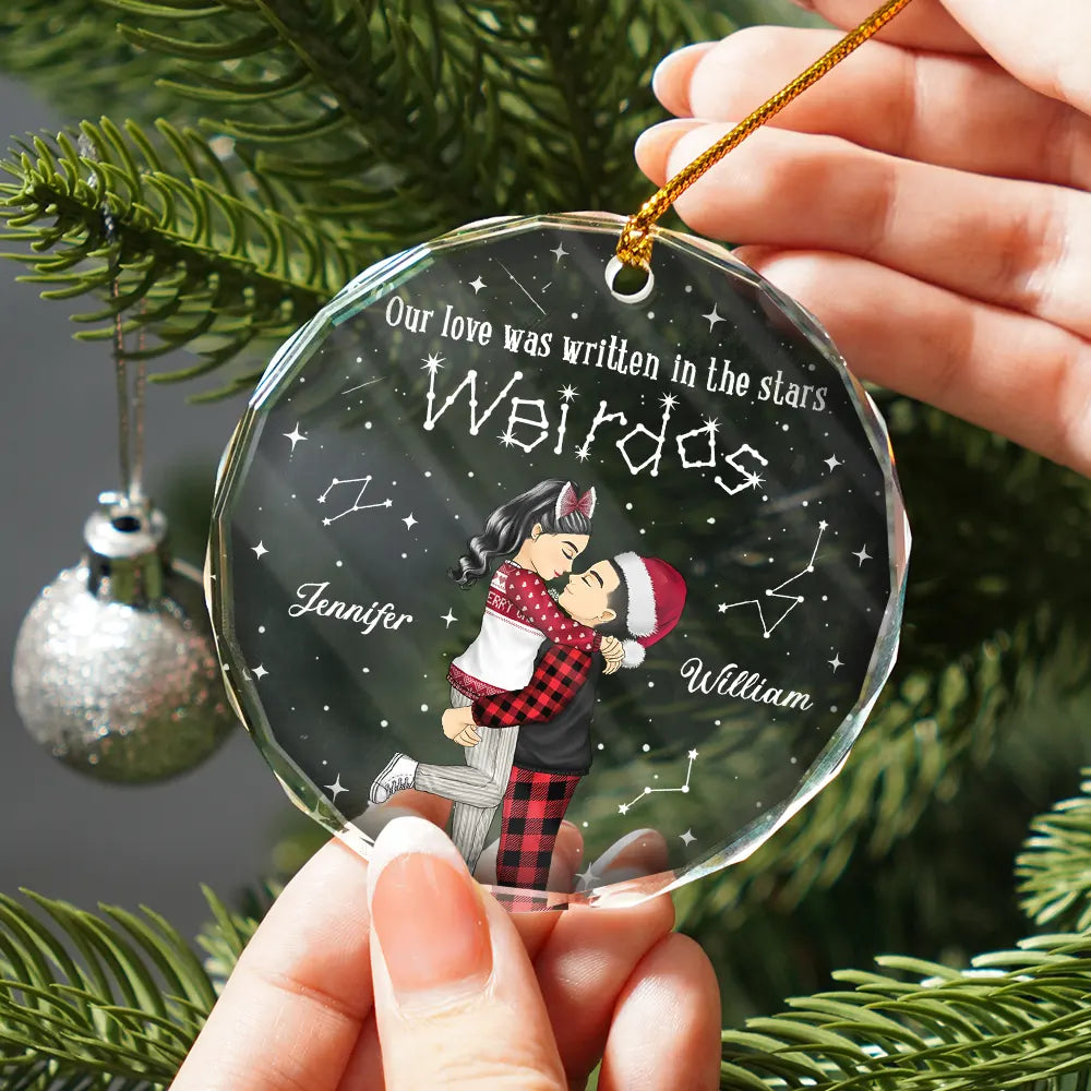 Gift For Couples, Gift For Husband, Gift For Wife, Gift For Boyfriend, Gift For Girlfriend - Christmas Couple Written In The Star - Personalized Circle Glass Ornament