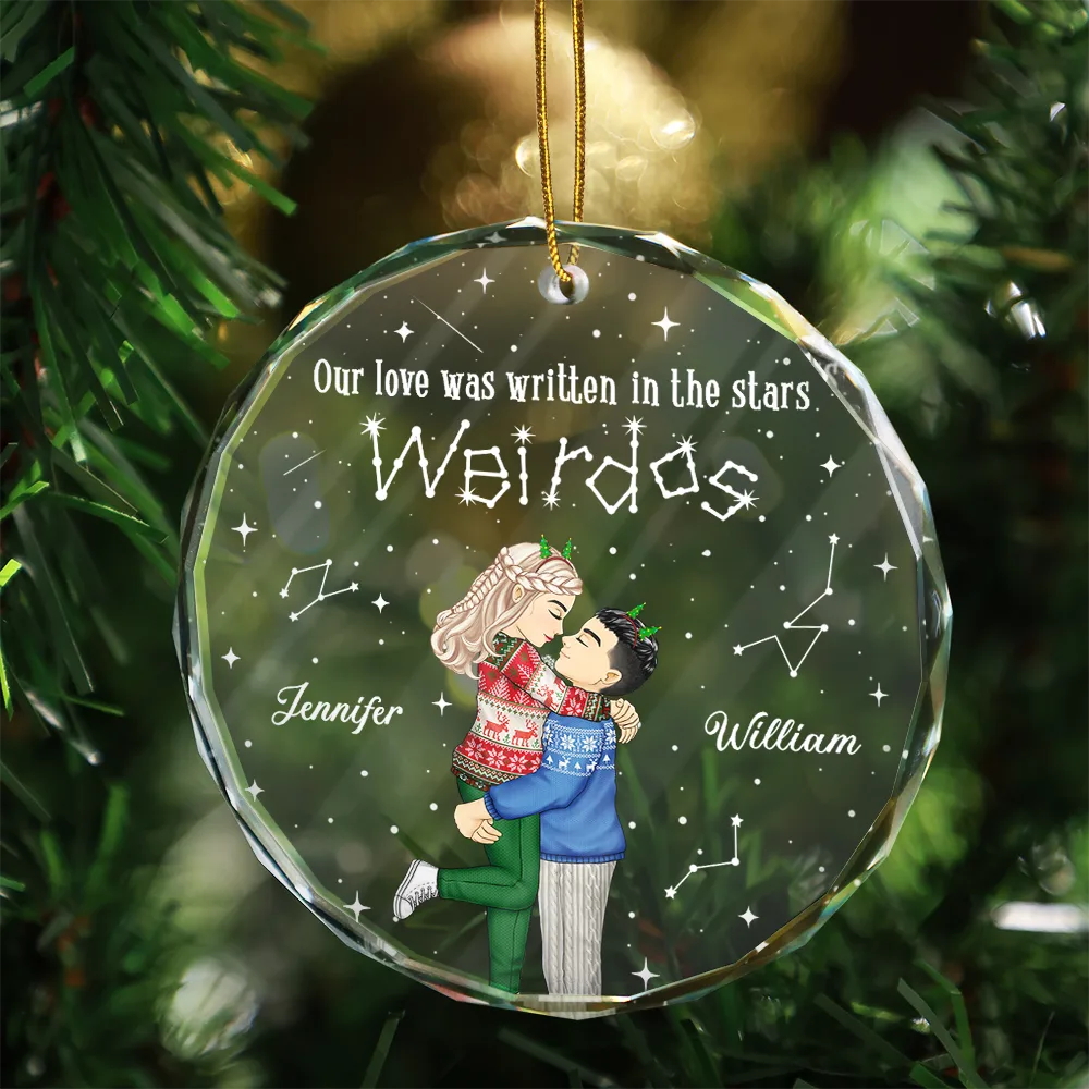 Gift For Couples, Gift For Husband, Gift For Wife, Gift For Boyfriend, Gift For Girlfriend - Christmas Couple Written In The Star - Personalized Circle Glass Ornament