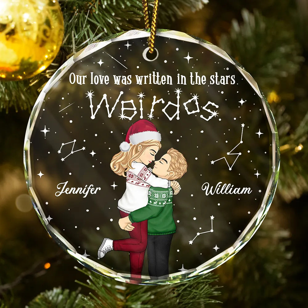 Gift For Couples, Gift For Husband, Gift For Wife, Gift For Boyfriend, Gift For Girlfriend - Christmas Couple Written In The Star - Personalized Circle Glass Ornament