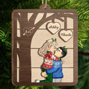 Gift For Couples - Christmas Couples Kissing Under The Tree - Personalized 2-Layered Wooden Ornament