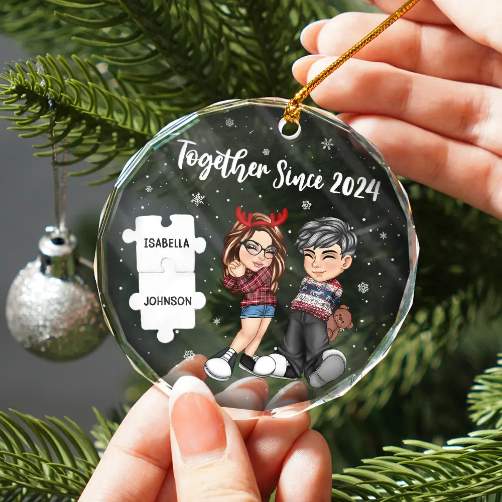 Gift For Couples - Christmas Couple Y2K Better Together - Personalized Circle Glass Ornament