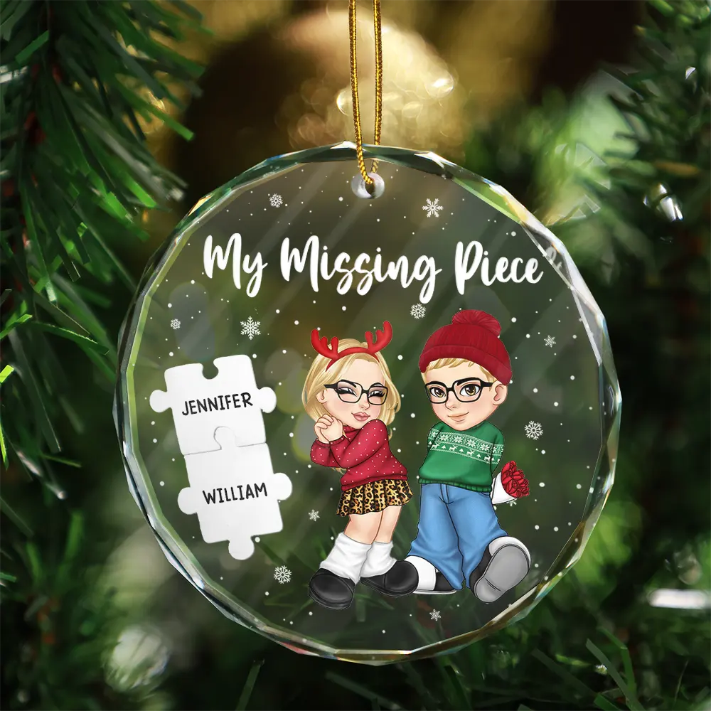 Gift For Couples - Christmas Couple Y2K Better Together - Personalized Circle Glass Ornament