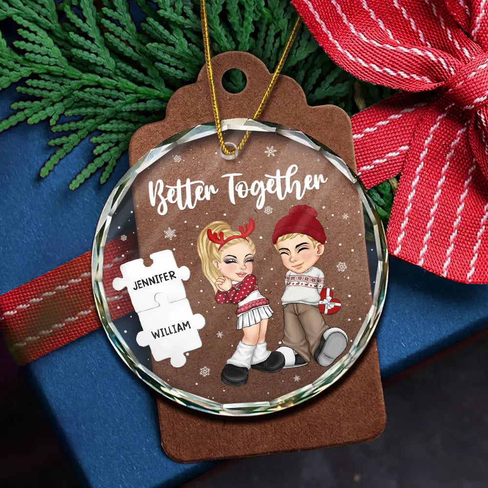 Gift For Couples - Christmas Couple Y2K Better Together - Personalized Circle Glass Ornament