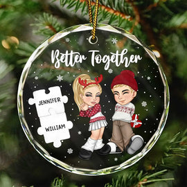 Gift For Couples - Christmas Couple Y2K Better Together - Personalized Circle Glass Ornament