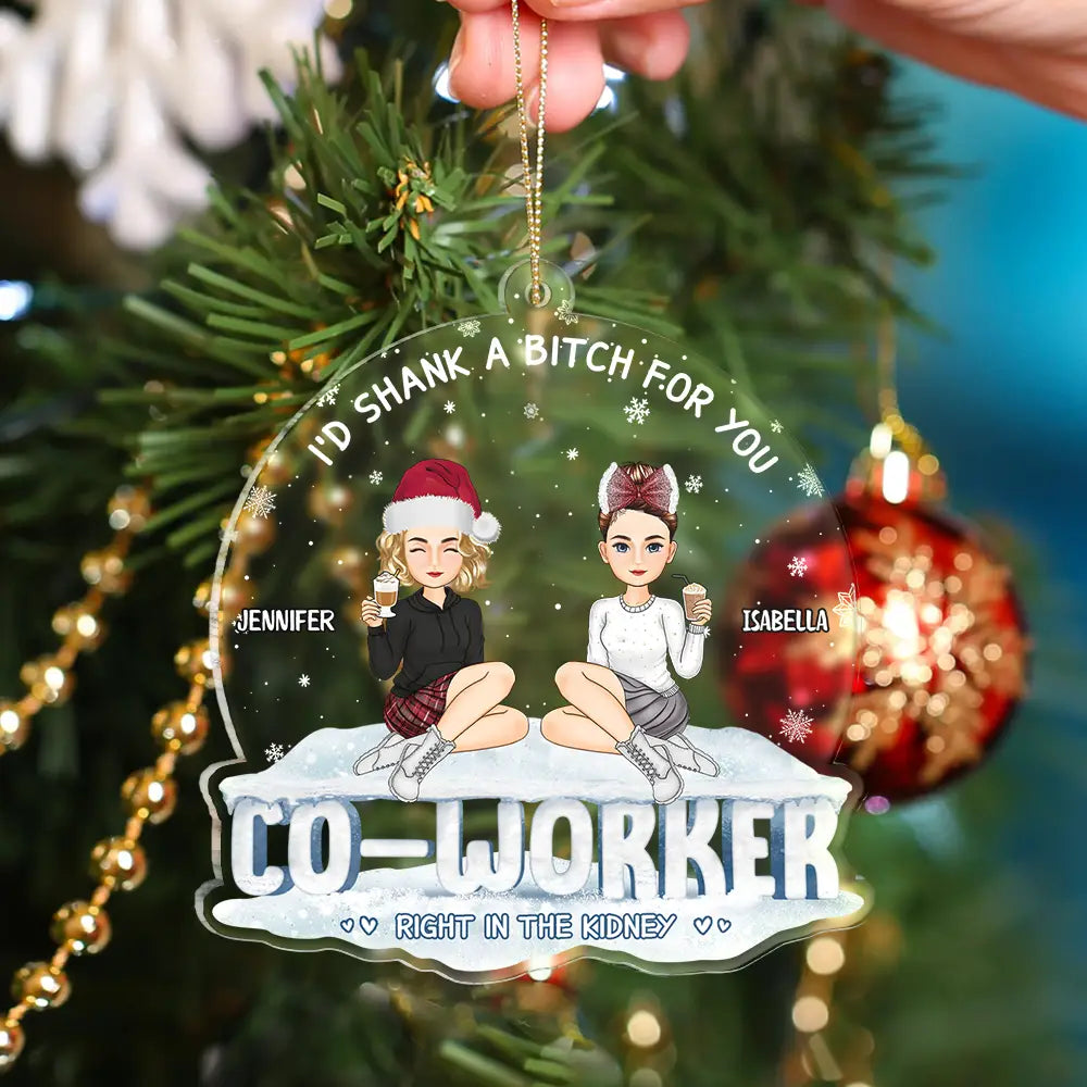 Gift For Bestie, Gift For Sisters - Christmas Bestie Sitting I'd Shank A Shark - Personalized Custom Shaped Acrylic Ornament