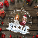 Gift For Bestie, Gift For Sisters - Christmas Bestie Sitting I'd Shank A Shark - Personalized Custom Shaped Acrylic Ornament