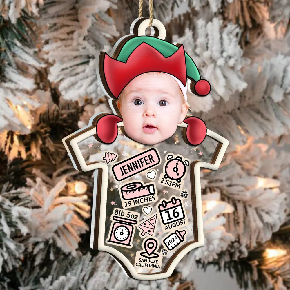 Gift For Kids - Custom Photo Santa Baby First Christmas - Personalized 2-Layered Mix Ornament