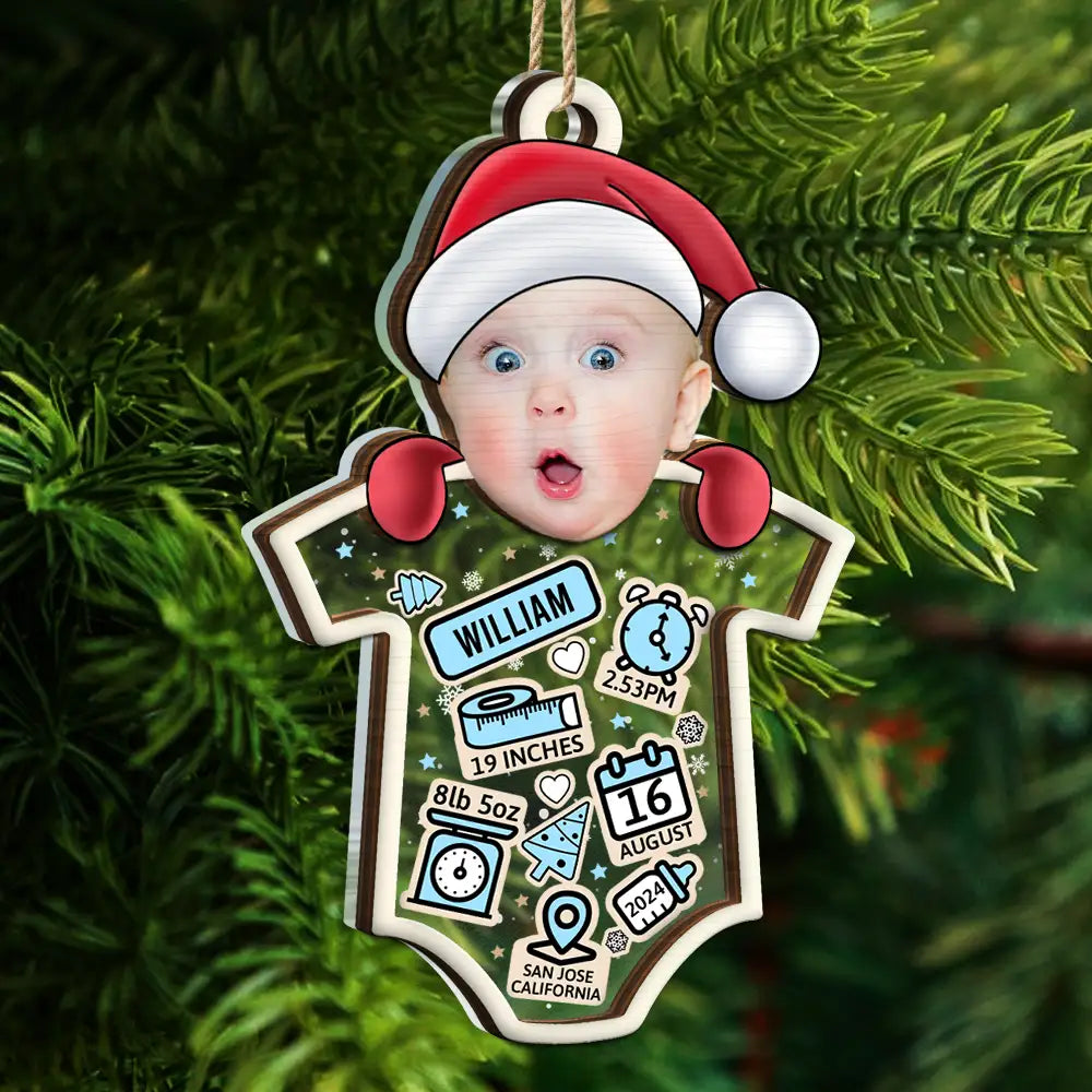 Gift For Kids - Custom Photo Santa Baby First Christmas - Personalized 2-Layered Mix Ornament