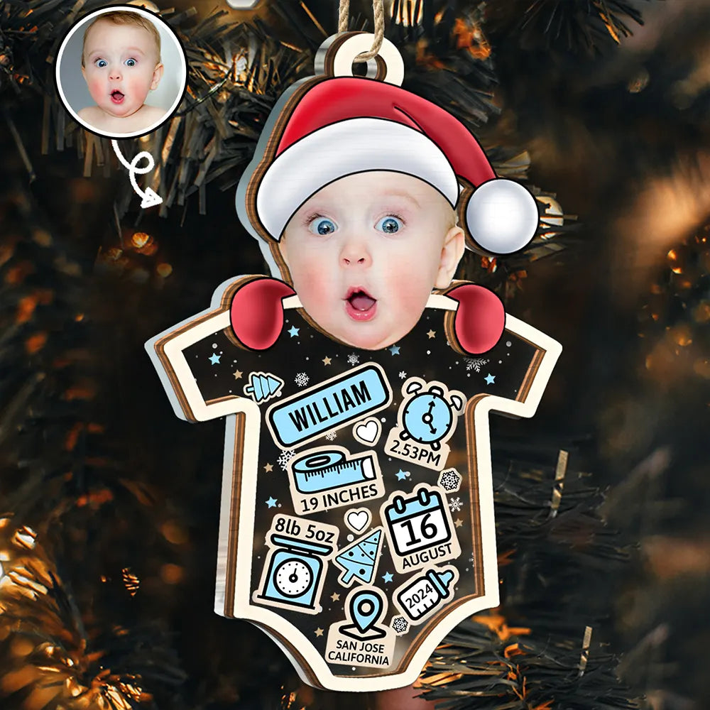 Gift For Kids - Custom Photo Santa Baby First Christmas - Personalized 2-Layered Mix Ornament