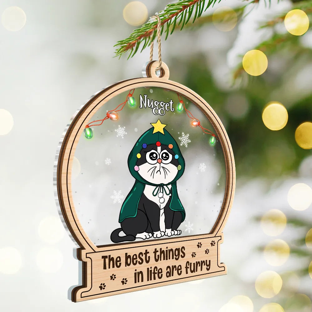 Cat Lovers, Pet Lovers - Christmas The Best Things In Life Are Furrry Pet Lovers - Personalized 2-Layered Mix Ornament