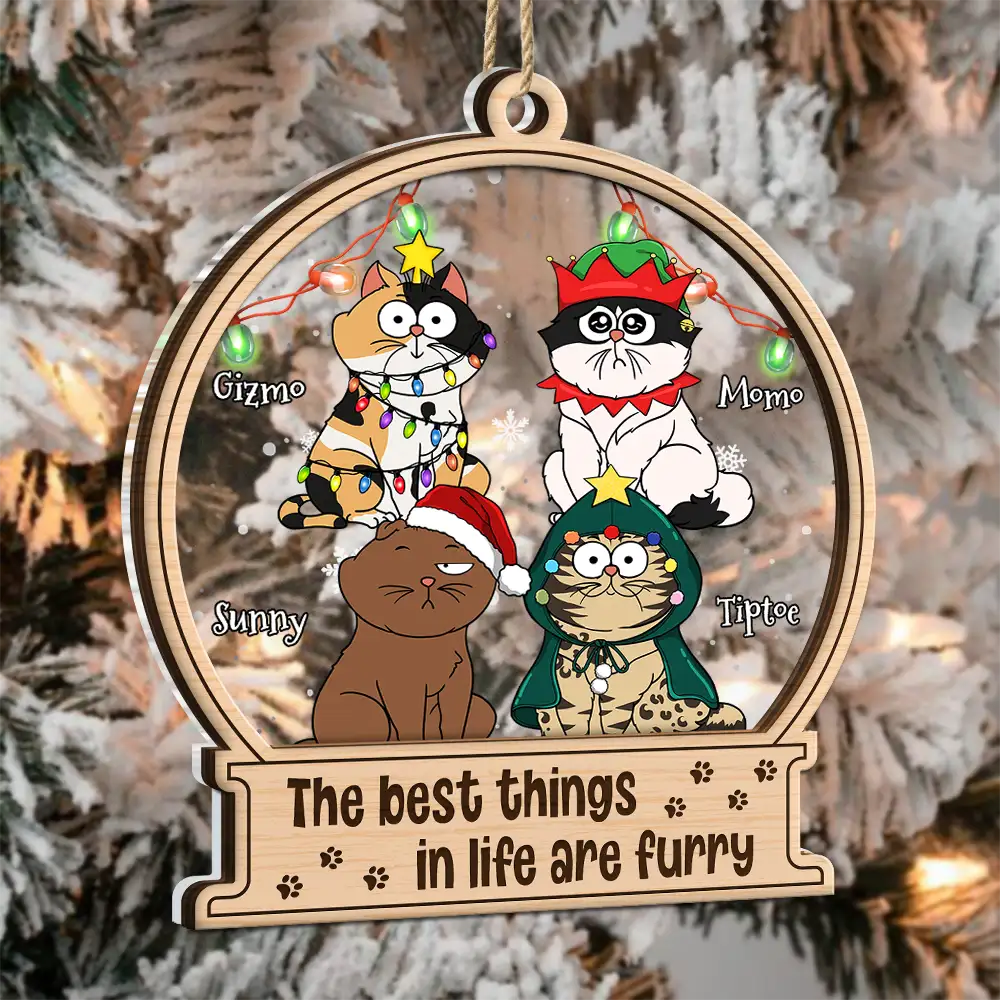 Cat Lovers, Pet Lovers - Christmas The Best Things In Life Are Furrry Pet Lovers - Personalized 2-Layered Mix Ornament