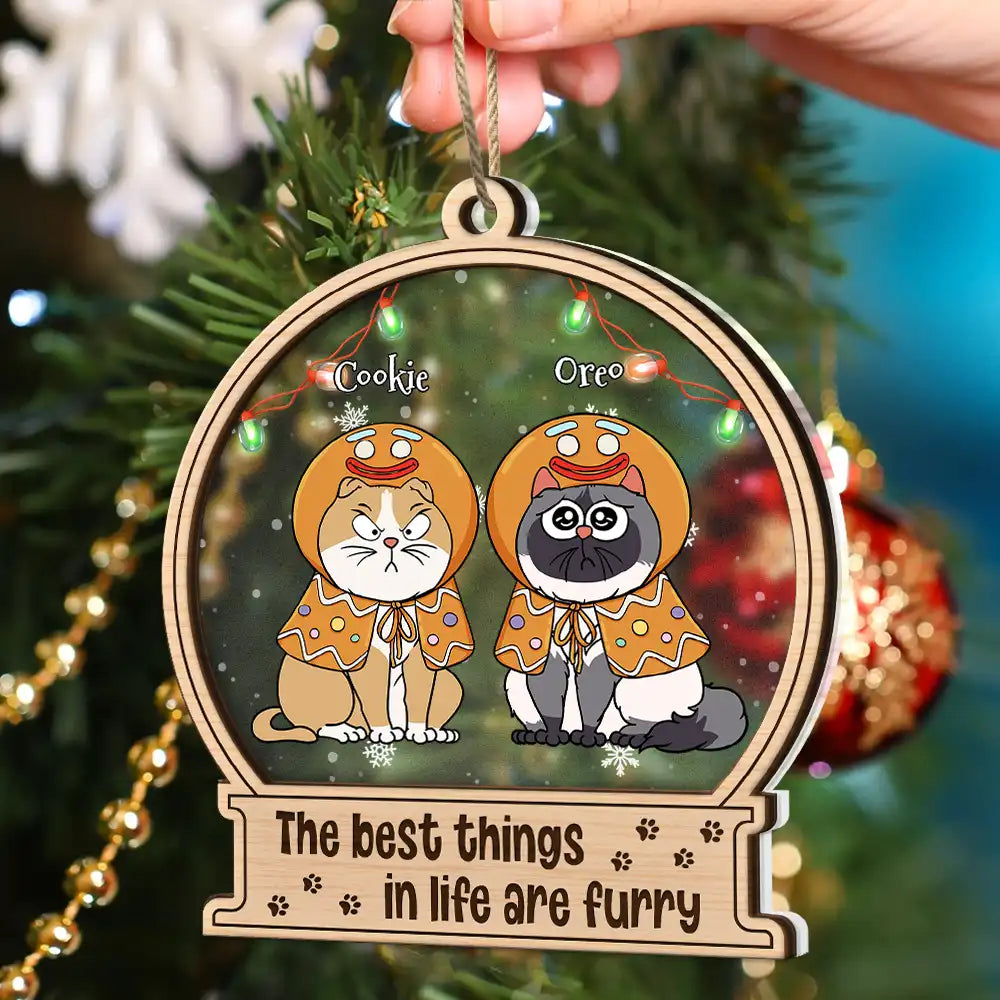 Cat Lovers, Pet Lovers - Christmas The Best Things In Life Are Furrry Pet Lovers - Personalized 2-Layered Mix Ornament