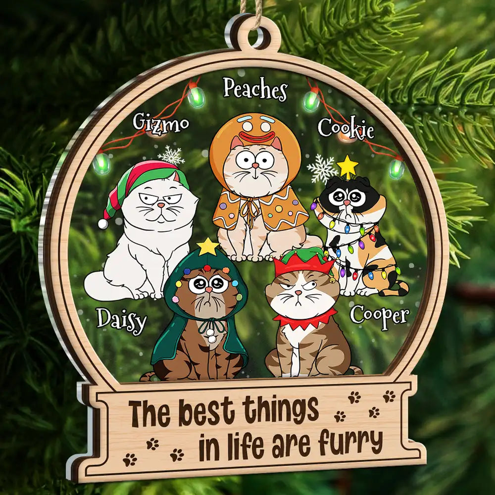 Cat Lovers, Pet Lovers - Christmas The Best Things In Life Are Furrry Pet Lovers - Personalized 2-Layered Mix Ornament