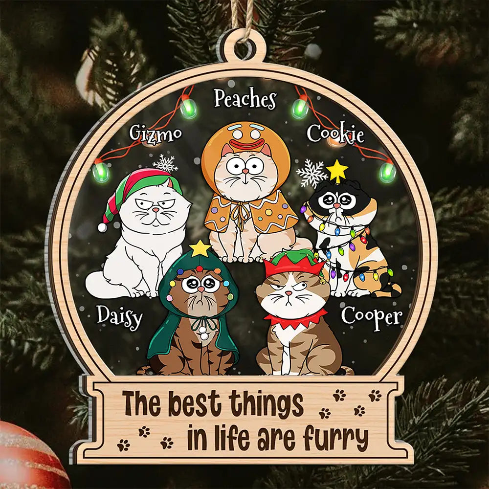 Cat Lovers, Pet Lovers - Christmas The Best Things In Life Are Furrry Pet Lovers - Personalized 2-Layered Mix Ornament