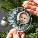 New baby, Gift For Kids - Custom Photo Baby First Christmas Information Icon - Personalized Circle Glass Ornament