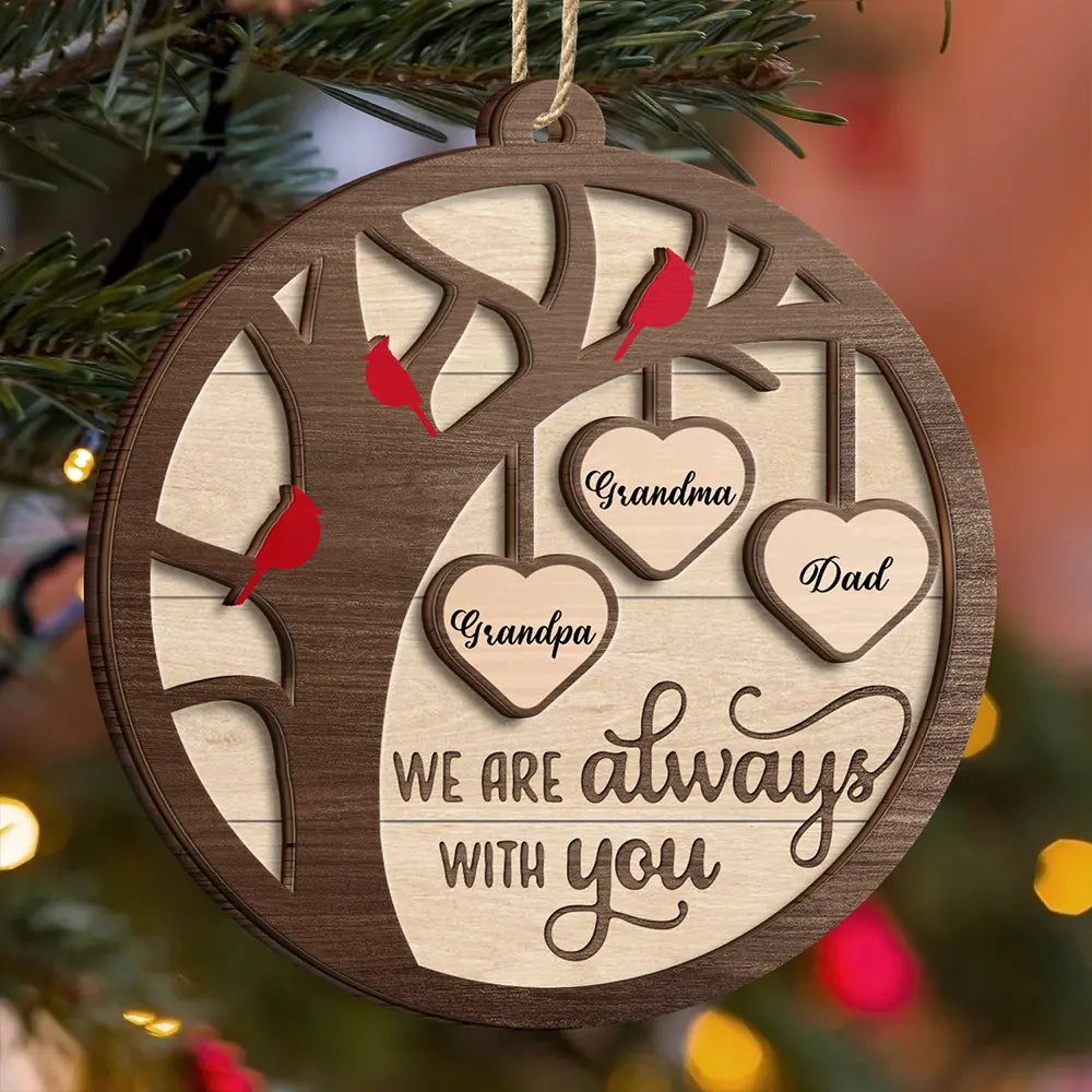 Family - Tree Branch Cardinals I Am Always With You - Personalized 2-Layered Wooden Ornament