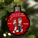 Gift For Couples, Gift For Husband, Gift For Wife, Gift For Boyfriend, Gift For Girlfriend - 8-Bit Y2K Couple Best Thing On The Internet - Personalized Custom Shaped Wooden Ornament