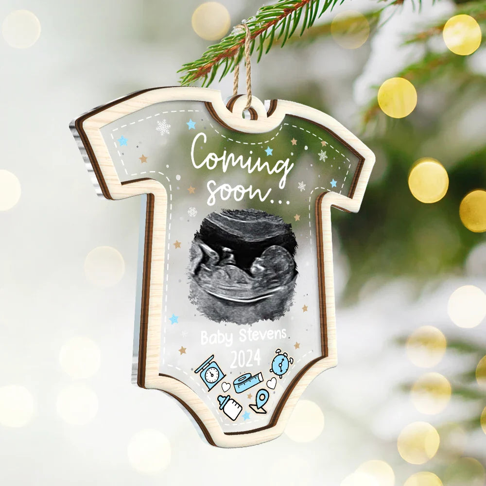 Parents, New baby, Gift For Kids - Custom Photo Coming Soon Christmas - Personalized 2-Layered Mix Ornament