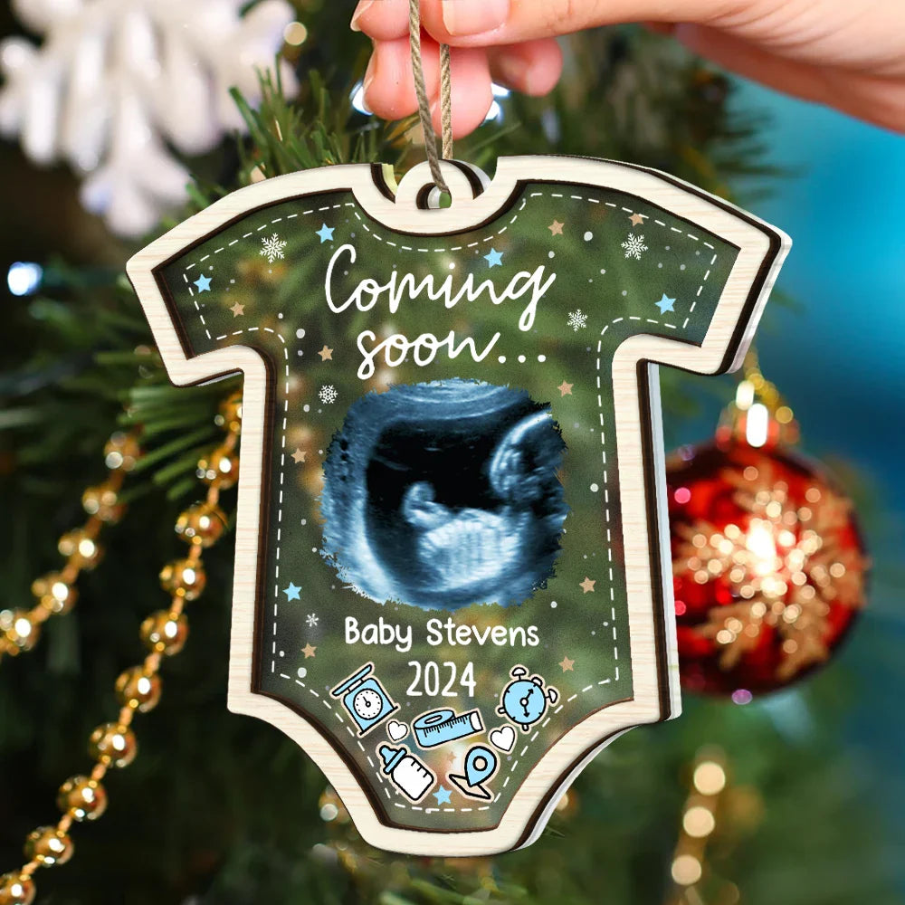 Parents, New baby, Gift For Kids - Custom Photo Coming Soon Christmas - Personalized 2-Layered Mix Ornament