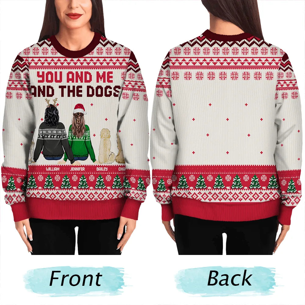 Pet Lovers, Pet Couple, Dog Lovers, Cat Lovers - Christmas Backside You And Me And The Pets - Personalized Unisex Ugly Sweater