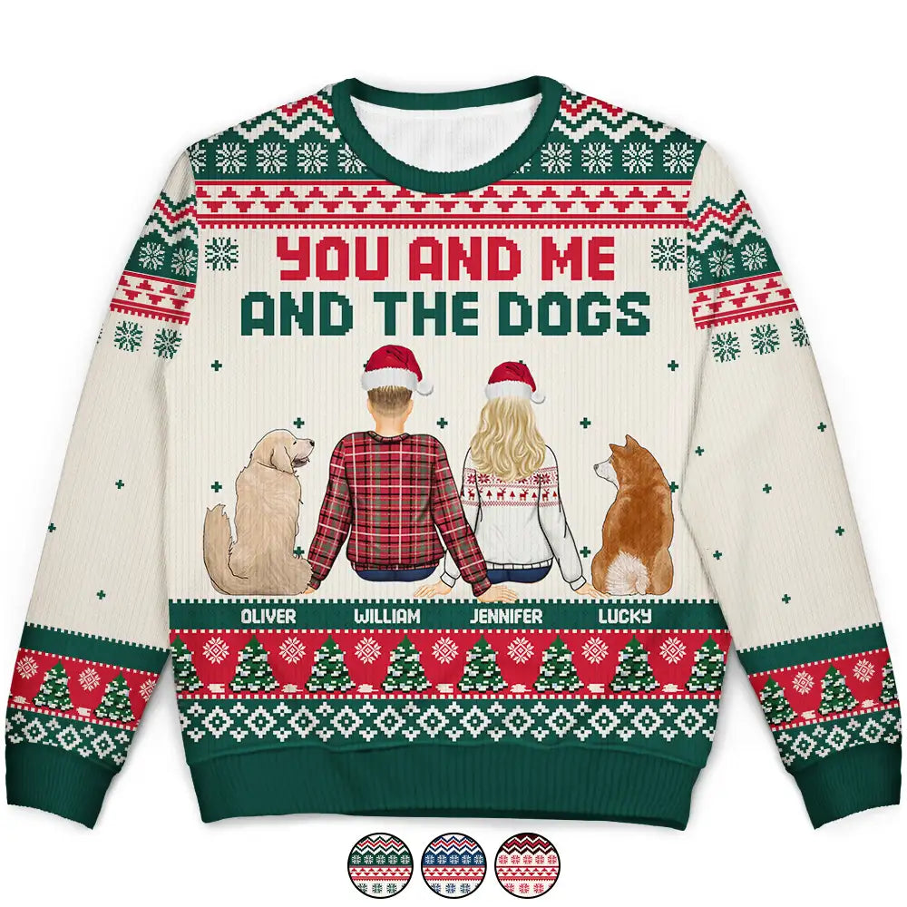 Pet Lovers, Pet Couple, Dog Lovers, Cat Lovers - Christmas Backside You And Me And The Pets - Personalized Unisex Ugly Sweater