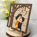 Gift For Couples, Gift For Husband, Gift For Wife, Gift For Boyfriend, Gift For Girlfriend - Couple Kissing Under The Tree - Personalized 2-Layered Wooden Plaque With Stand
