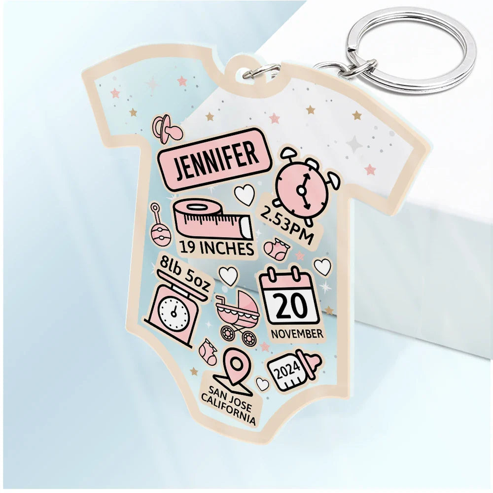 New baby, New Mom, Gift For Mother, Gift For Kids - Baby Lovely Information Icon - Personalized Acrylic Keychain