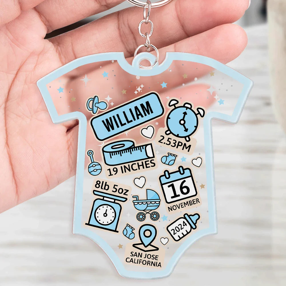 New baby, New Mom, Gift For Mother, Gift For Kids - Baby Lovely Information Icon - Personalized Acrylic Keychain