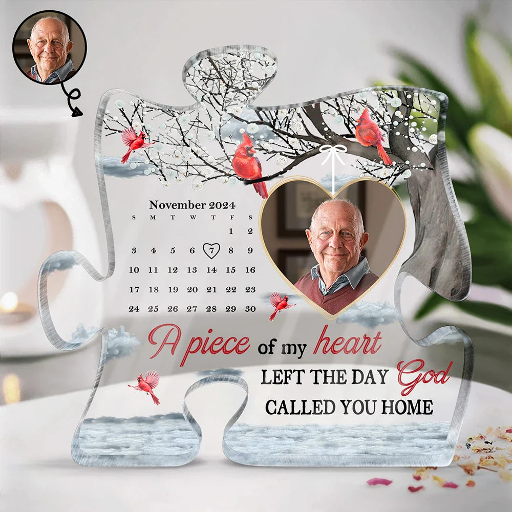 Memorial - Custom Photo Calendar The Day God Called You Home - Personalized Puzzle Shaped Acrylic Plaque