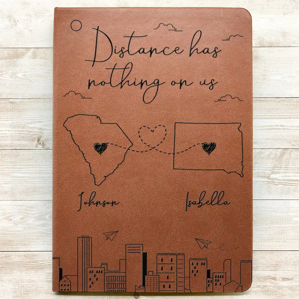 Gift For Couples, Long Distance, Gift For Boyfriend, Gift For Girlfriend - The Story Of Us Long Distance Couple - Personalized Leather Journal