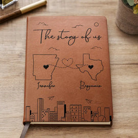 Gift For Couples, Long Distance, Gift For Boyfriend, Gift For Girlfriend - The Story Of Us Long Distance Couple - Personalized Leather Journal